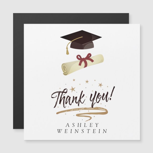 Graduation Cap and Tassel Gold Foil Thank You Card (Front/Back)
