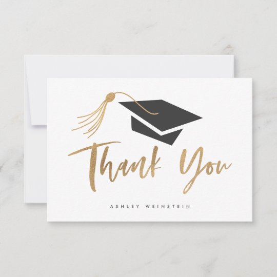 Graduation Cap And Tassel Gold Foil Thank You Card Zazzle Com Au