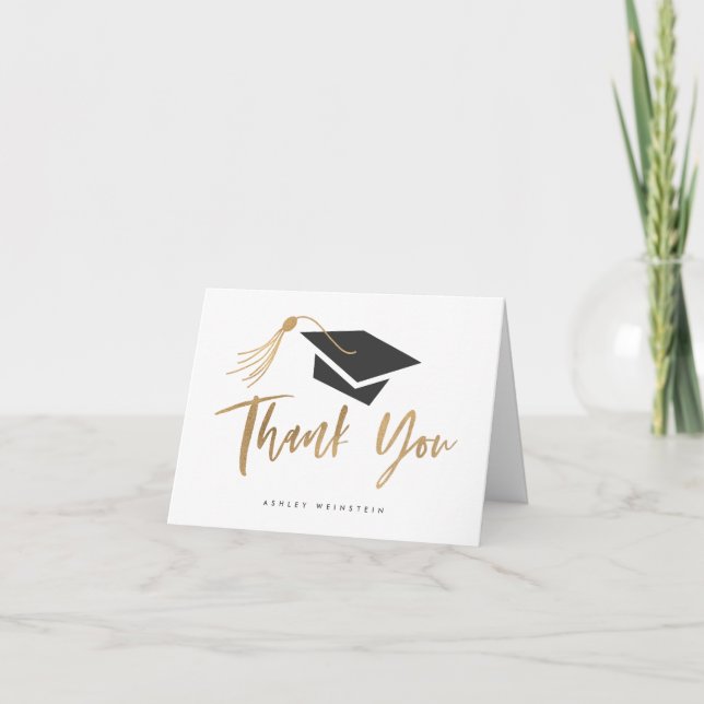 Graduation Cap and Tassel Gold Foil Thank You Card (Front)