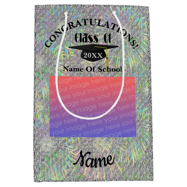 Graduation Cap And Tassel Personalised Photo Medium Gift Bag (Front)