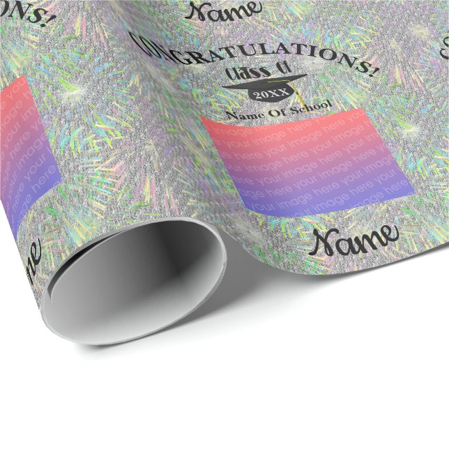 Graduation Cap And Tassel Personalised Photo Wrapping Paper (Roll Corner)