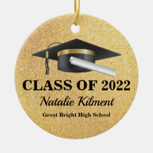 Graduation Cap Black and Gold Class of 2022 Photo Ceramic Ornament