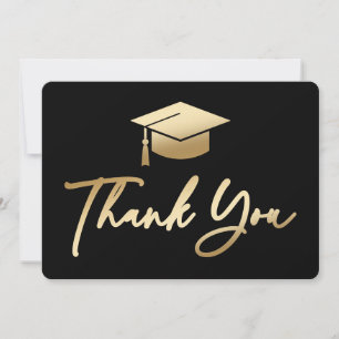 Graduation Cap Black and Gold Thank You Card
