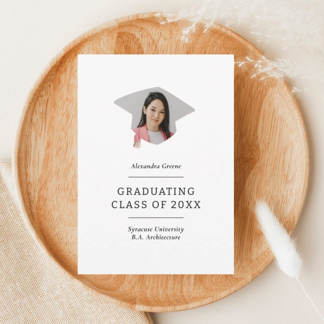 Graduation Cap Black and White 1 Photo Graduation Announcement (Creator Uploaded)
