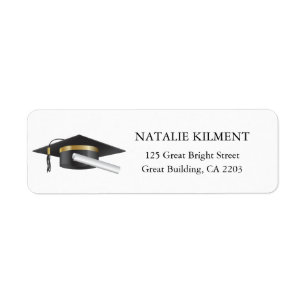 Graduation Cap Black and White Return Address Label