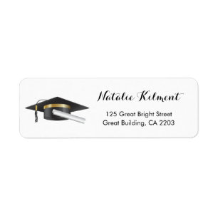 Graduation Cap Black and White Return Address Label