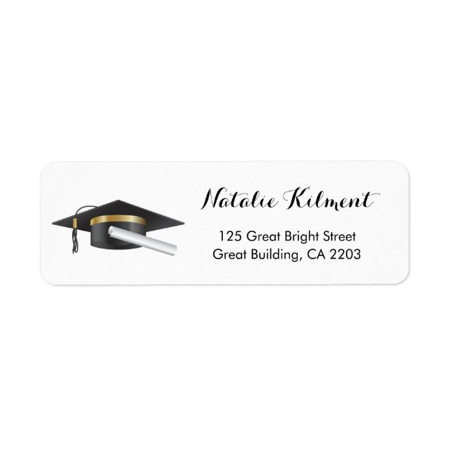 Graduation Cap Black and White Return Address Label (Front)