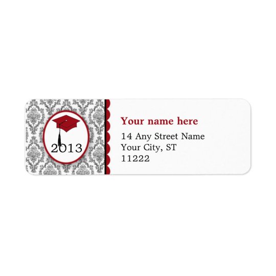 Graduation Cap Black Damask burgundy CUSTOMIZABLE Return Address Label