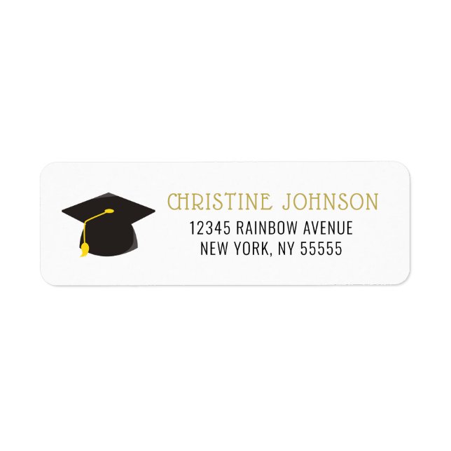 graduation cap black gold return address return address label (Front)