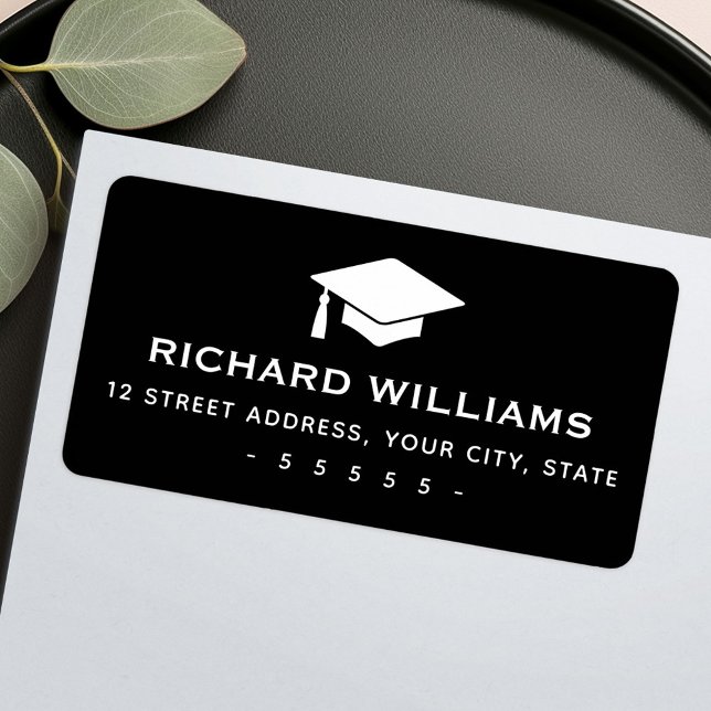Graduation cap black return address label (Graduation cap black return address label)