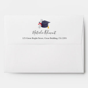 Graduation Cap Black Script Return Address Envelope