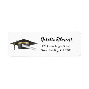 Graduation Cap Black Script Return Address Label