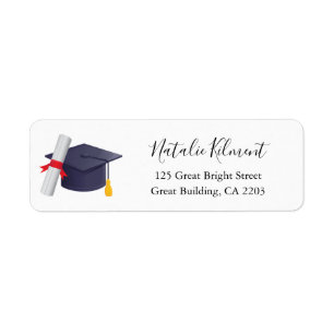 Graduation Cap Black Script Return Address Label