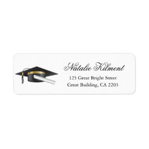 Graduation Cap Black Script Return Address Label
