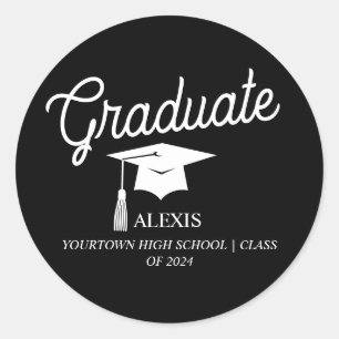 Graduation Cap Black White Class of Classic Round Sticker