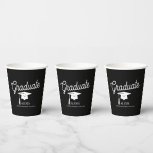 Graduation Cap Black White Class of  Paper Cups
