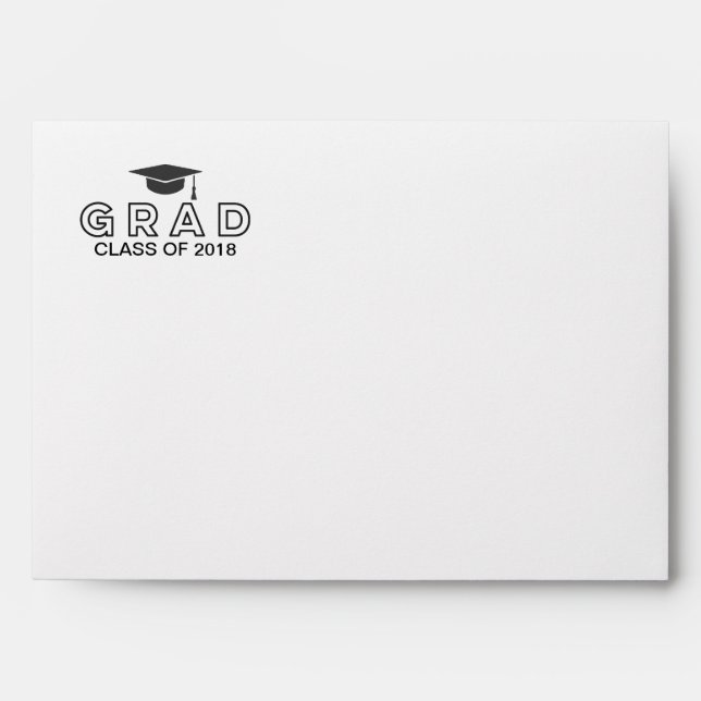 Graduation Cap Black & White Simple Elegant Grad Envelopes (Front)