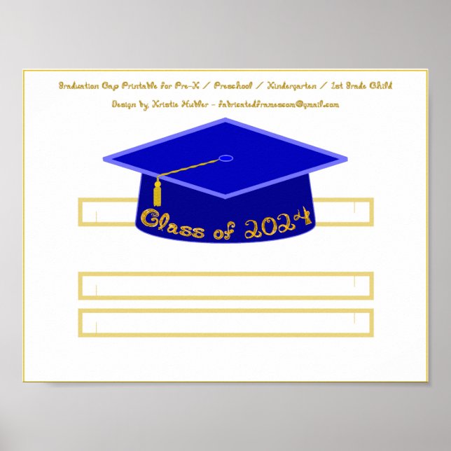 Graduation Cap Blue Hat Class of 2024 Gold Glitter Poster (Front)