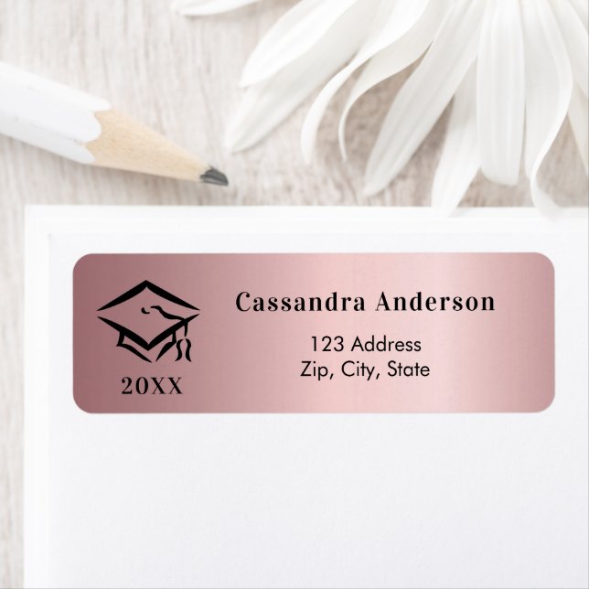 Graduation cap blush pink return address label (Insitu)