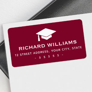Graduation cap burgundy return address label