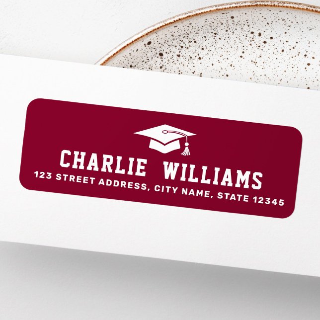 Graduation cap burgundy return address label (Graduation cap burgundy return address label)