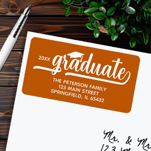 Graduation Cap Burnt Orange Return Address Label
