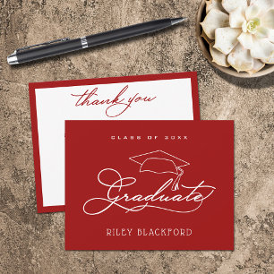 Graduation Cap Cardinal Red Thank You Card