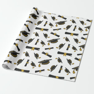 Graduation Cap & Certificate Diploma White Simple Wrapping Paper