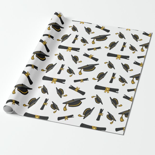 Graduation Cap & Certificate Diploma White Simple Wrapping Paper (Unrolled)