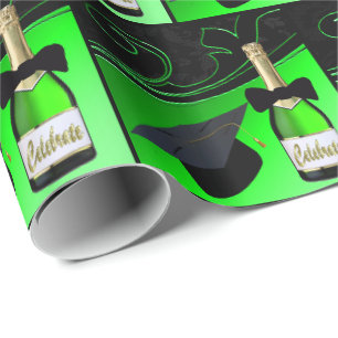 Graduation Cap Champagne Bottle Bow Tie Wrapping Paper