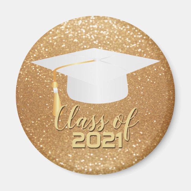 Graduation Cap - Class of 20XX - Gold Glitter Magnet (Front)