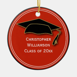 Graduation Cap Class of Keepsake School  Orange Ceramic Ornament
