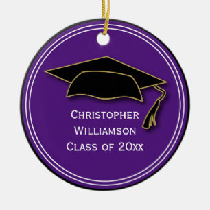 Graduation Cap Class of Keepsake School  Purple Ceramic Ornament