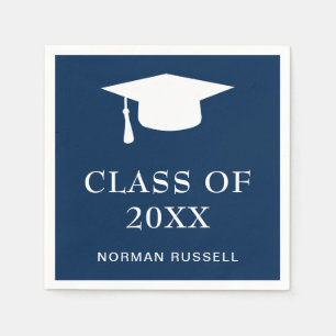 Graduation Cap Class Of Navy Blue Modern Napkin