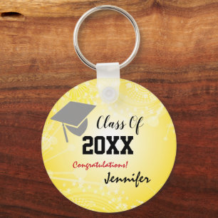Graduation Cap, Class Year 20XX party Gold Key Ring