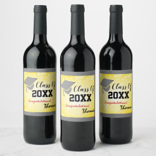 Graduation Cap, Class Year 20XX party Gold Wine Label
