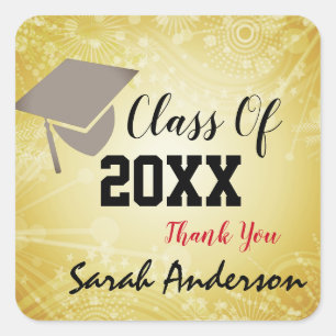 Graduation Cap, Class Year 20XX Thank You Beigie Square Sticker