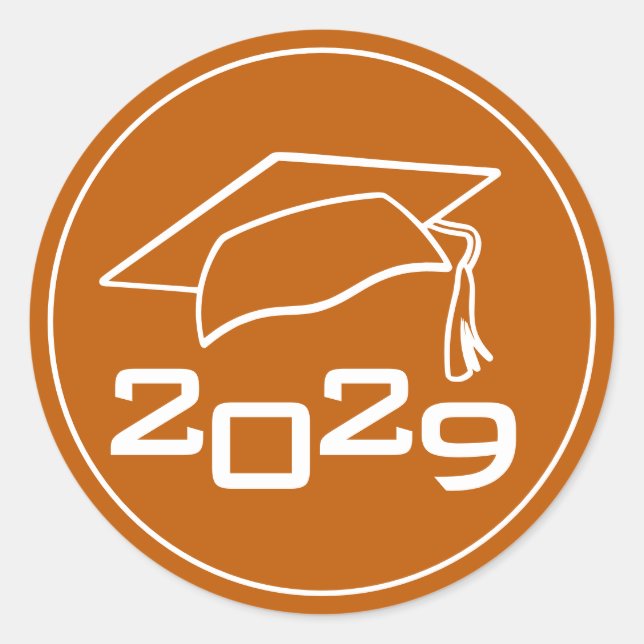 Graduation Cap Class Year Burnt Orange Classic Round Sticker (Front)