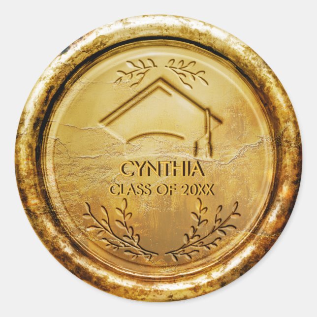 Graduation Cap Class Year Gold Wax Seal (Front)