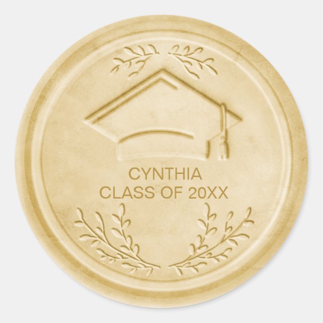 Graduation Cap Class Year Gold Wax Seal (Front)