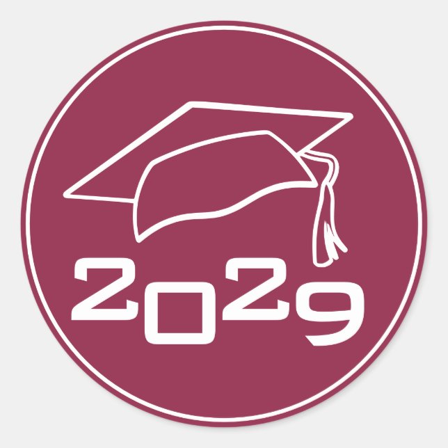 Graduation Cap Class Year Maroon Classic Round Sticker (Front)