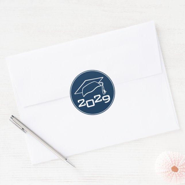 Graduation Cap Class Year Navy Blue Classic Round Sticker (Envelope)