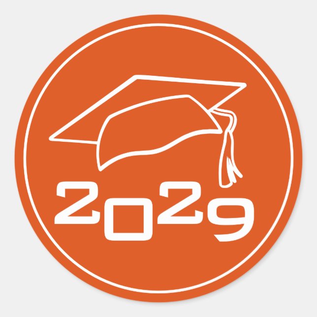 Graduation Cap Class Year Orange Classic Round Sticker (Front)
