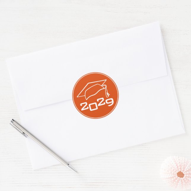 Graduation Cap Class Year Orange Classic Round Sticker (Envelope)