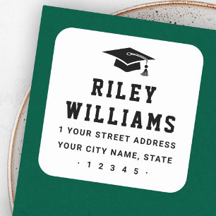 Graduation cap college sports font return address square sticker