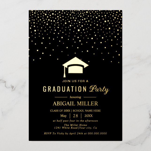Graduation cap confetti Class Of 2025 black (Front)