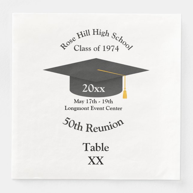 Graduation Cap Custom Class Reunion Paper Napkin (Front)