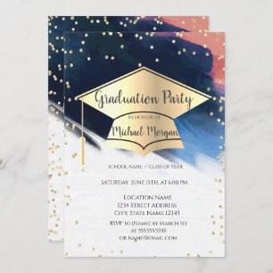Graduation Cap,Diamonds Brush Stroke Graduation Invitation