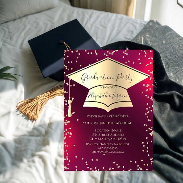 Graduation Cap,Diamonds Frame Red Graduation Invitation (Creator Uploaded)