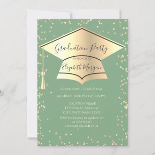 Graduation Cap,Diamonds Green Graduation Invitation